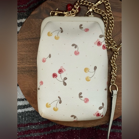 COACH Nora White Leather Cherries Kisslock Frame Crossbody - Picture 6 of 14